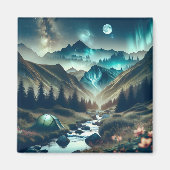 山とテントが美しいキャンピングシーン マグネット (正面)