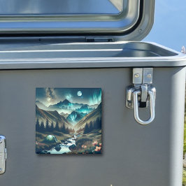 山とテントが美しいキャンピングシーン マグネット