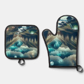 山とテントが美しいキャンピングシーン 鍋つかみ&鍋敷きセット (正面)