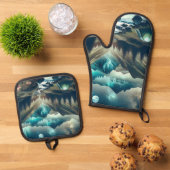 山とテントが美しいキャンピングシーン 鍋つかみ&鍋敷きセット (トップダウン)