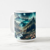 山とテントとキャンピングシーン コーヒーマグカップ (正面左)