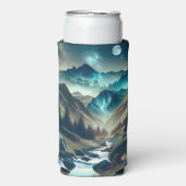 山とテントとキャンピングシーン スリム缶クーラー (Seltzer正面)