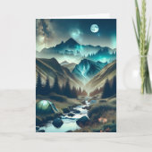 山とテントとキャンピングシーン | バースデー カード (正面)