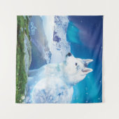 山と北の光を持つハスキー犬 タペストリー (正面(横))