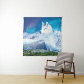 山と北の光を持つハスキー犬 タペストリー (インサイチュ)