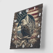 山と国旗に覆われたハゲのワシ スクエア壁時計 (傾斜)