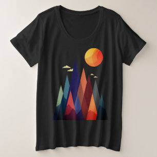 山と太陽の風景 プラスサイズTシャツ
