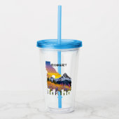 山と山花のあるアイダホの形 アクリルタンブラー (正面)