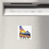 山と山花のあるアイダホの形 マグネット (インサイチュ (食洗機))