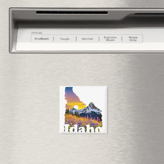 山と山花のあるアイダホの形 マグネット (インサイチュ (食洗機))