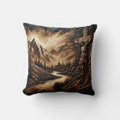 山と川で十字架につけられたイエス クッション (正面)