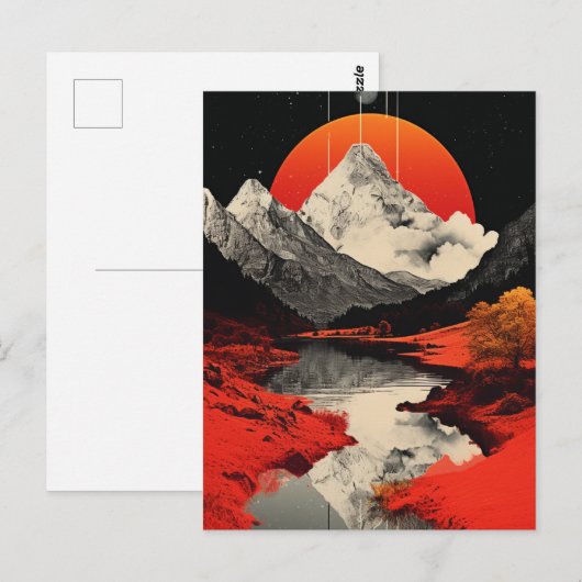 山と川と月 ポストカード (正面/裏面)