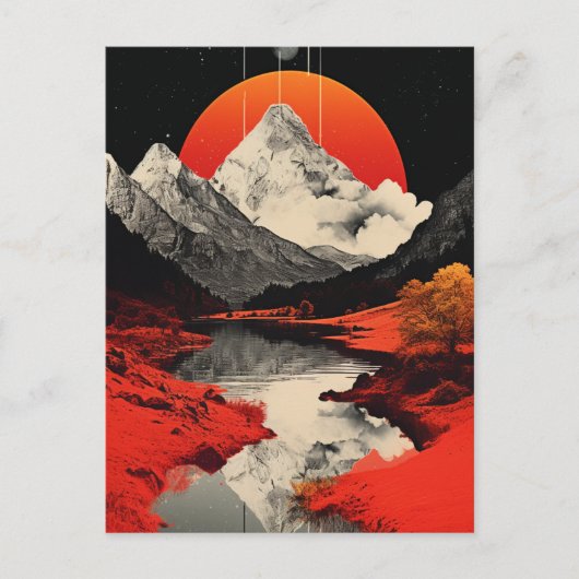 山と川と月 ポストカード (正面)