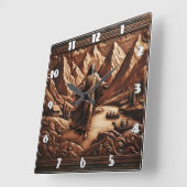 山と川に囲まれたイエス スクエア壁時計 (傾斜)