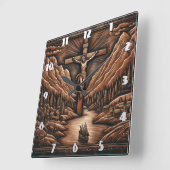 山と川の中で十字架につけられたイエス スクエア壁時計 (傾斜)