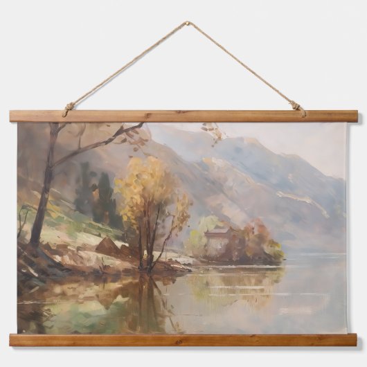 山と川の夕日 吊り下げ型タペストリー (正面)