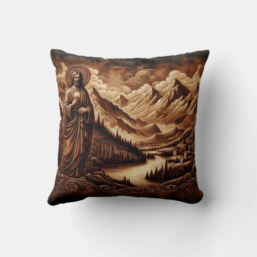 山と川の風景の中のイエス クッション (裏面)