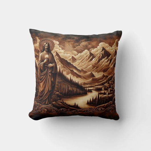 山と川の風景の中のイエス クッション (正面)