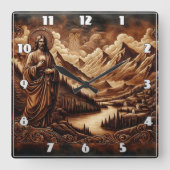 山と川の風景の中のイエス スクエア壁時計 (正面)