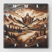 山と川インスパイアの間のイエスの平和 スクエア壁時計 (正面)