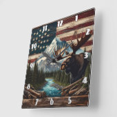 山と旗の背景を持つマウス スクエア壁時計 (傾斜)