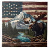 山と旗の背景を持つマウス タイル (正面)