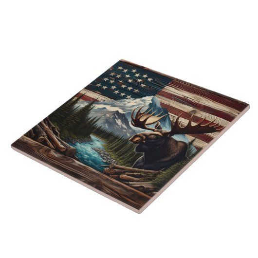 山と旗の背景を持つマウス タイル (側面)