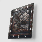 山と旗を持つイーグル彫刻デザイン スクエア壁時計 (傾斜)