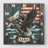 山と旗を持つイーグル スクエア壁時計 (正面)