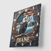 山と旗を持つワシ スクエア壁時計 (傾斜)