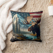 山と旗を持つ川の近くのムース クッション (ブランケット)