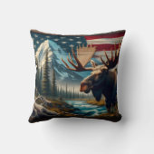 山と旗を持つ川の近くのムース クッション (裏面)