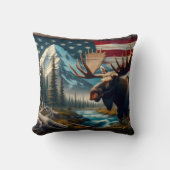 山と旗を持つ川の近くのムース クッション (正面)