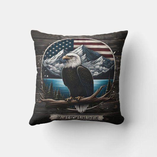 山と旗を持つ枝に止まったワシ クッション (裏面)
