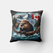 山と旗を持つ湖のカナダビーバーバイレイク クッション (裏面)