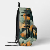 山と木のオレンジと緑のパターン プリントバックパック (左)