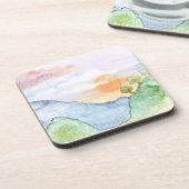 山と木の上の水色の夕日 コースター (左側)