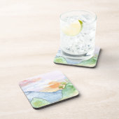 山と木の上の水色の夕日 コースター (右側)