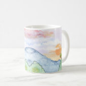 山と木の上の水色の夕日 コーヒーマグカップ (正面右)