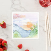 山と木の上の水色の夕日 スタンダードカクテルナプキン (インサイチュ)