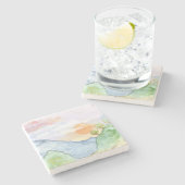 山と木の上の水色の夕日 ストーンコースター (横)