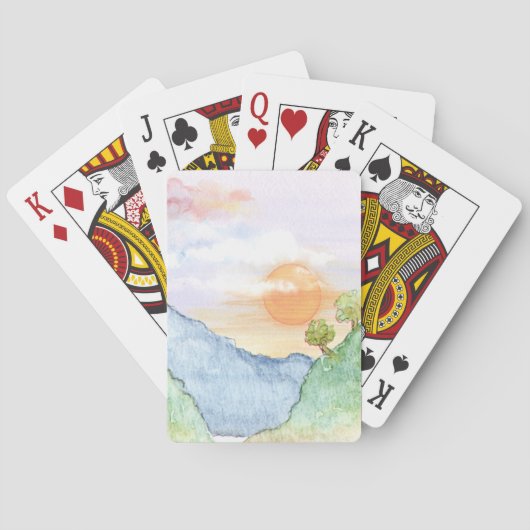 山と木の上の水色の夕日 トランプ (裏面)