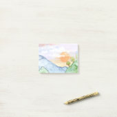 山と木の上の水色の夕日 ポストイット (デスク上)