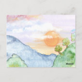 山と木の上の水色の夕日 ポストカード (裏面)