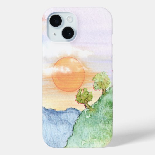 山と木の上の水色の夕日 Case-Mate iPhoneケース (裏面)