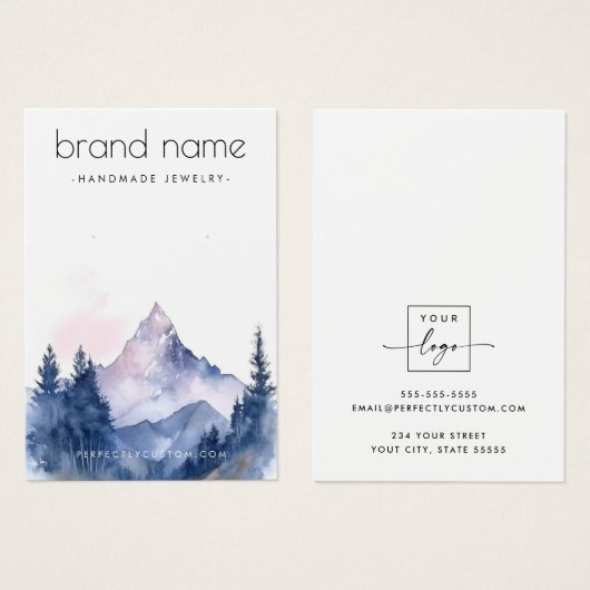 山と木の水彩表示カード (正面&裏面)