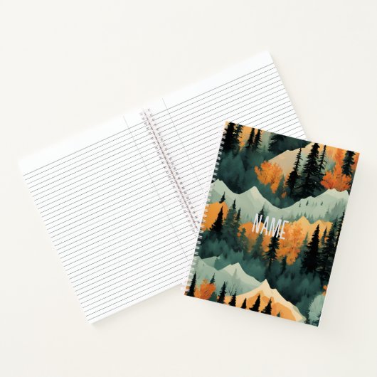 山と木の緑とオレンジの名前 ノートブック (内部)