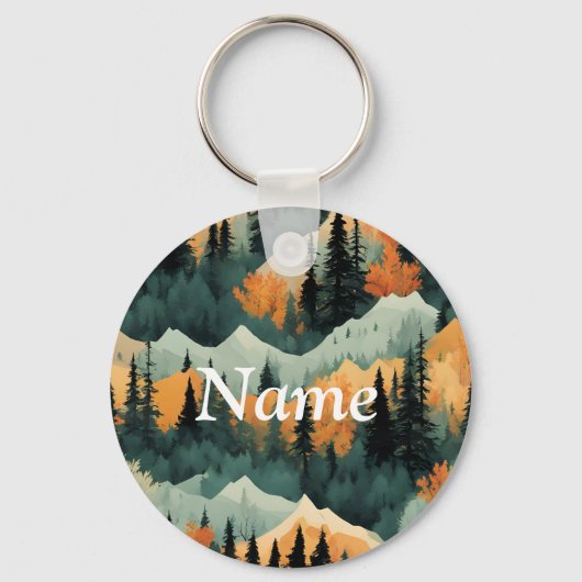 山と木は緑とオレンジ キーホルダー (正面)