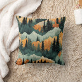 山と木は緑とオレンジ クッション (ブランケット)