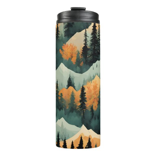 山と木は緑とオレンジ タンブラー (正面)